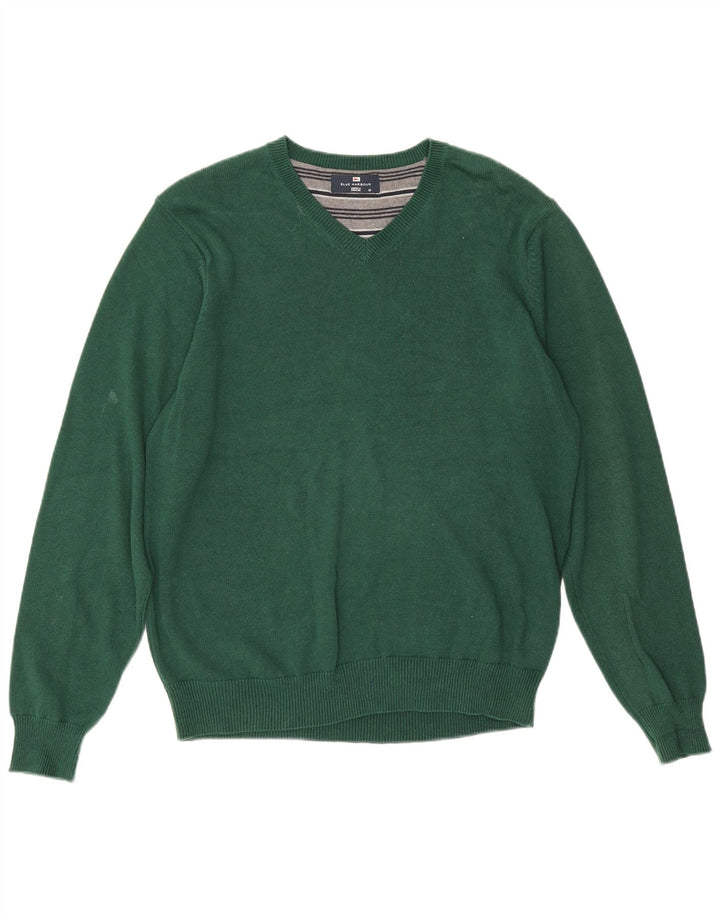 Maglione da uomo con scollo a V blu Harbour Marks & Spencer in cotone verde medio