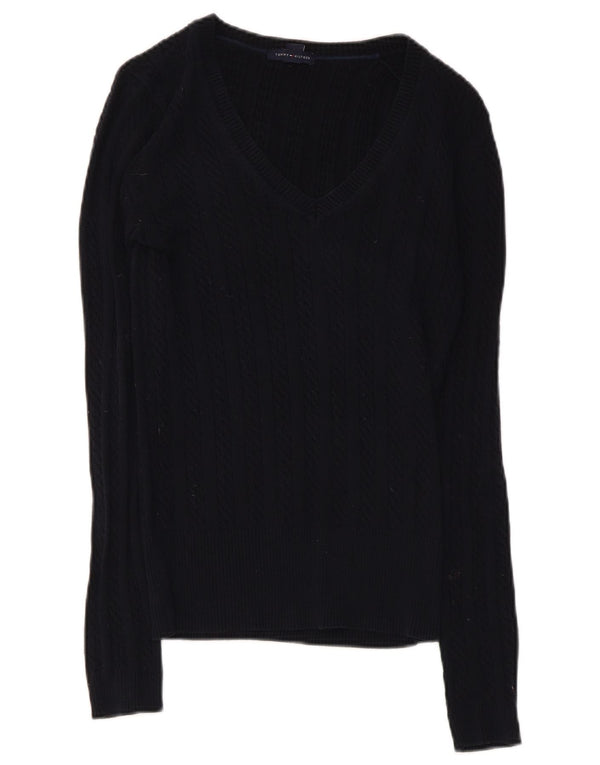 Maglione maglione con scollo a V da donna Tommy Hilfiger UK 6 XS cotone blu navy