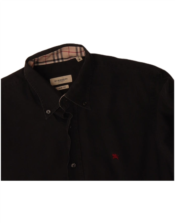 BURBERRY Camicia Slim Fit da Uomo in Cotone Nero Medio