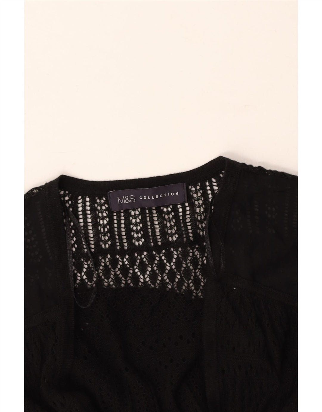 MARKS & SPENCER Maglione cardigan trasparente da donna UK 8 piccolo nero