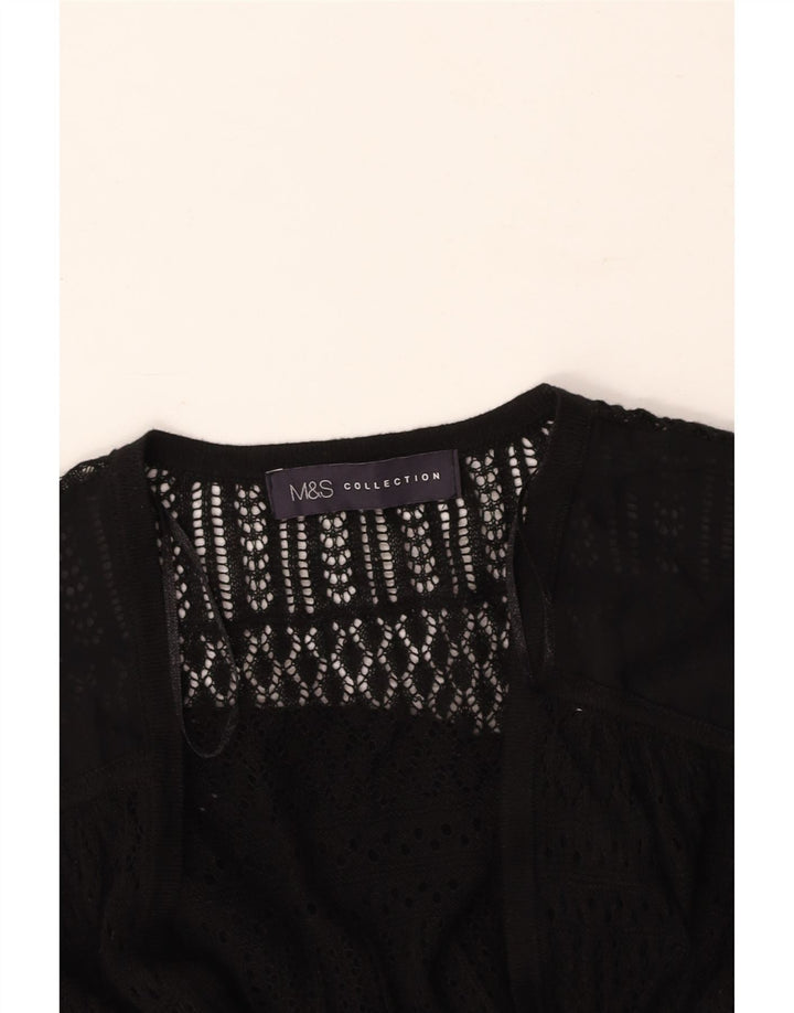 MARKS & SPENCER Maglione cardigan trasparente da donna UK 8 piccolo nero