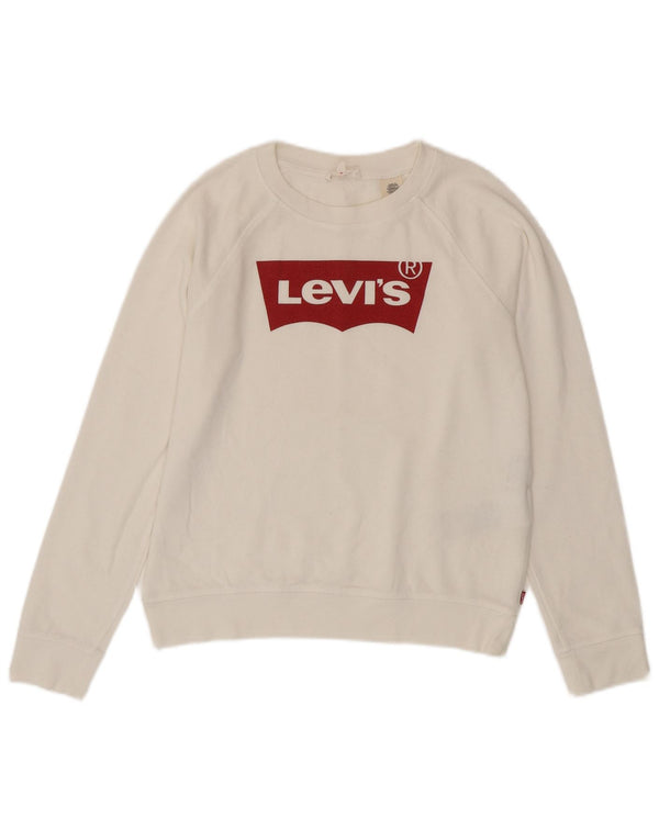 Levi's Donna Felpa oversize con grafica Maglione UK 10 Piccolo Cotone bianco