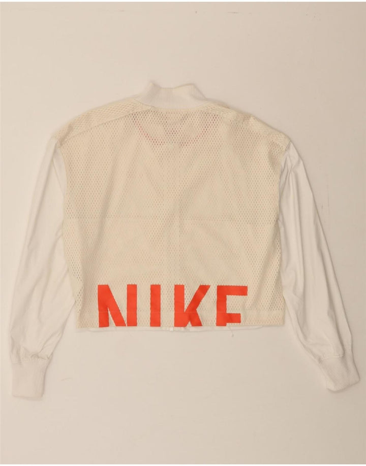 NIKE Womens Graphic Crop Tracksuit Top Jacket UK 14 Medium Off White Vintage Nike and Second-Hand Nike from Messina Hembry 