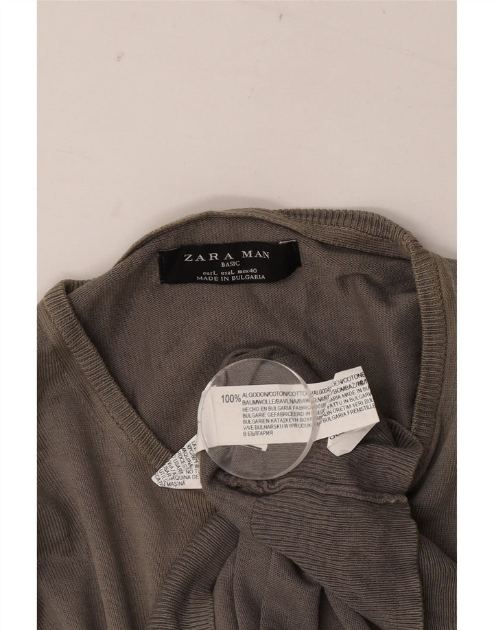 Maglione maglione girocollo da uomo Zara grande in cotone grigio