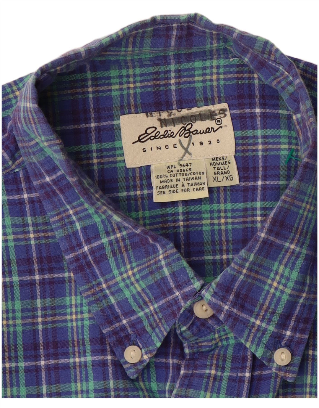 EDDIE BAUER Camicia a maniche corte da uomo XL Viola a quadri in cotone