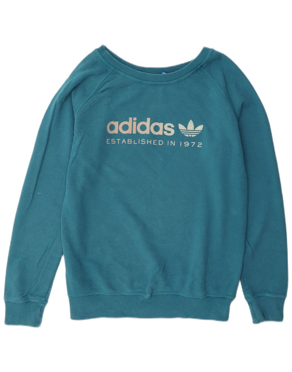 Felpa grafica da donna Adidas Jumper UK 16 grande cotone blu