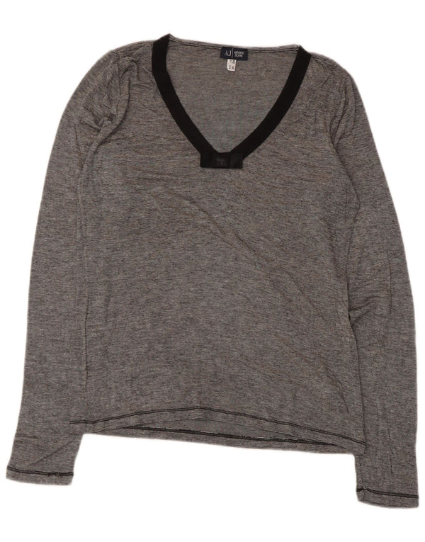 Armani Jeans Top da donna a maniche lunghe UK 12 Viscosa gessata grigio medio