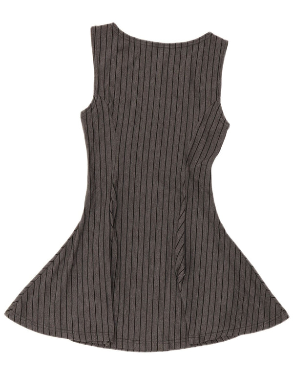 Abito vintage da donna senza maniche a trapezio UK 8 piccolo grigio a righe