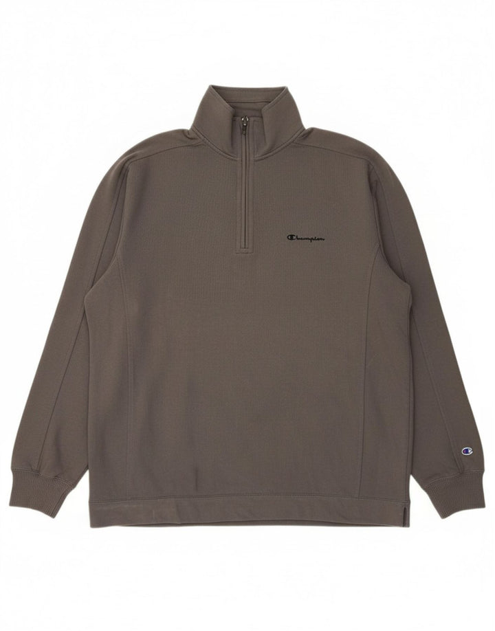 CHAMPION Mens Zip Neck Sweatshirt Jumper XL Grey Cotton