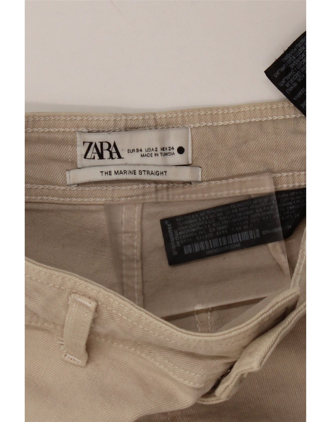 ZARA Jeans da donna a gamba larga a vita alta The Marine EU 34 2XS W24 L29 Beige