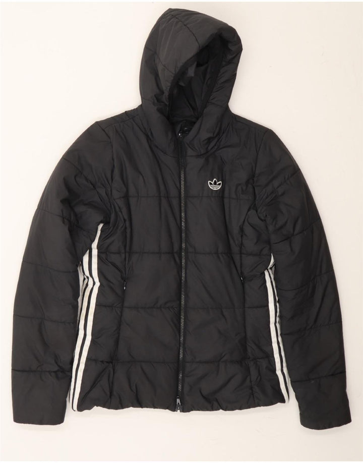 ADIDAS Womens Hooded Padded Jacket UK 10 Small  Black Polyester Vintage Adidas and Second-Hand Adidas from Messina Hembry 