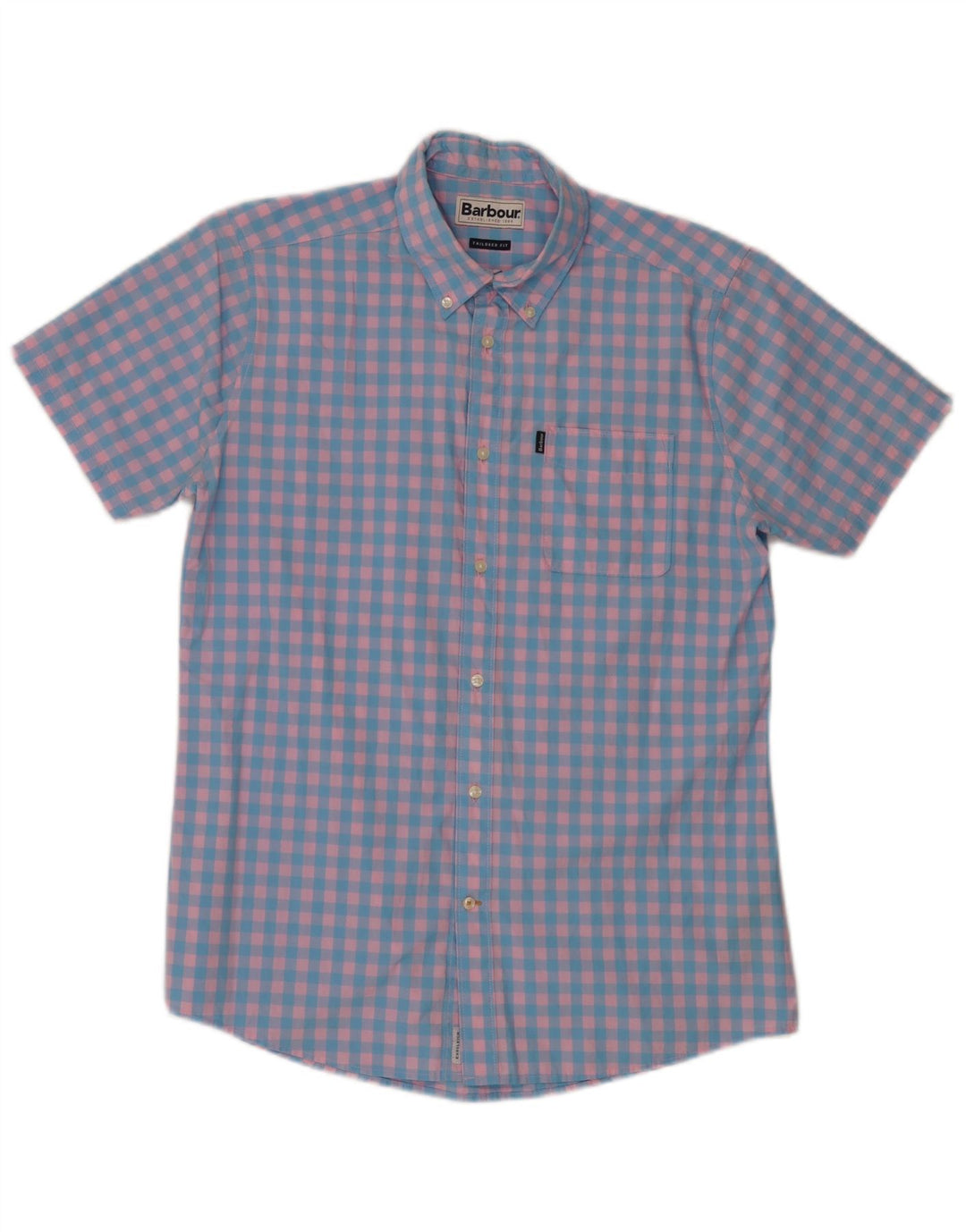 Camicia Barbour da uomo a maniche corte su misura in cotone a quadretti blu medio