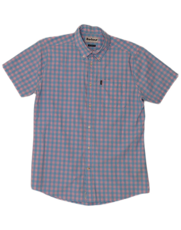 Camicia Barbour da uomo a maniche corte su misura in cotone a quadretti blu medio