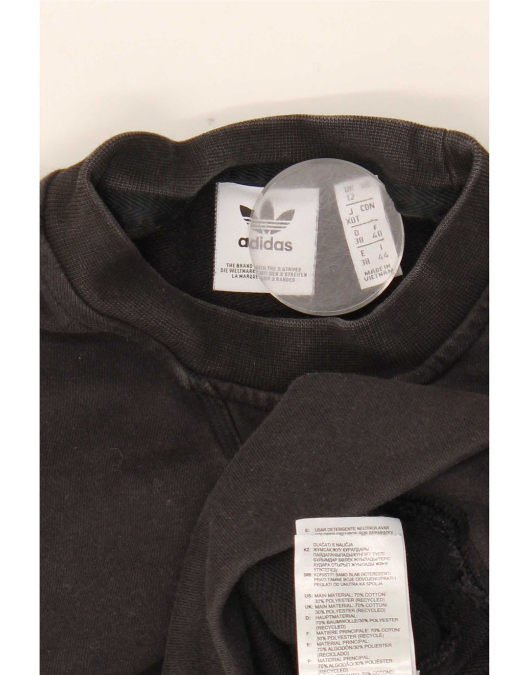 Felpa oversize con grafica Adidas da donna, maglione UK 12, cotone nero medio