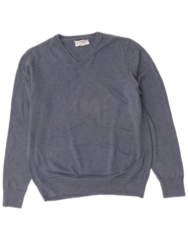 Maglione maglione con scollo a V da uomo Marks & Spencer grande cotone blu