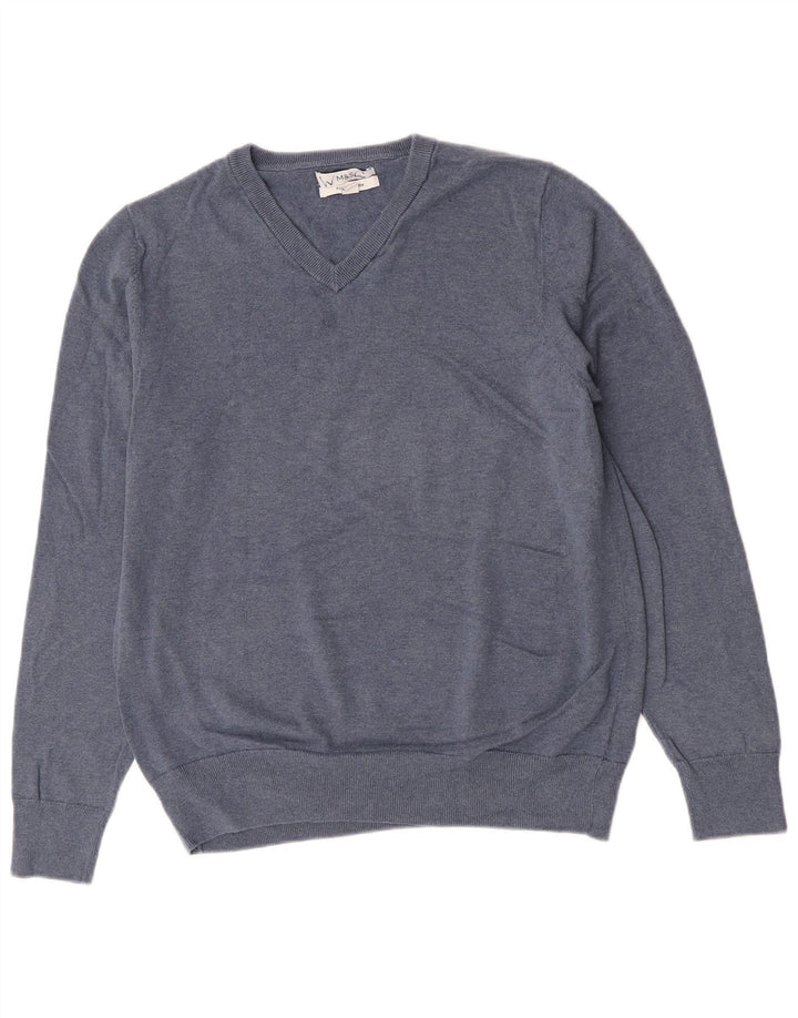 Maglione maglione con scollo a V da uomo Marks & Spencer grande cotone blu
