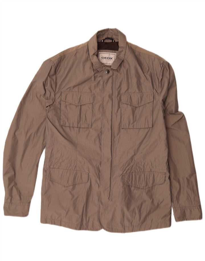 Geox Giacca da uomo Respira Utility UK 40 Large Marrone Gessato Poliestere