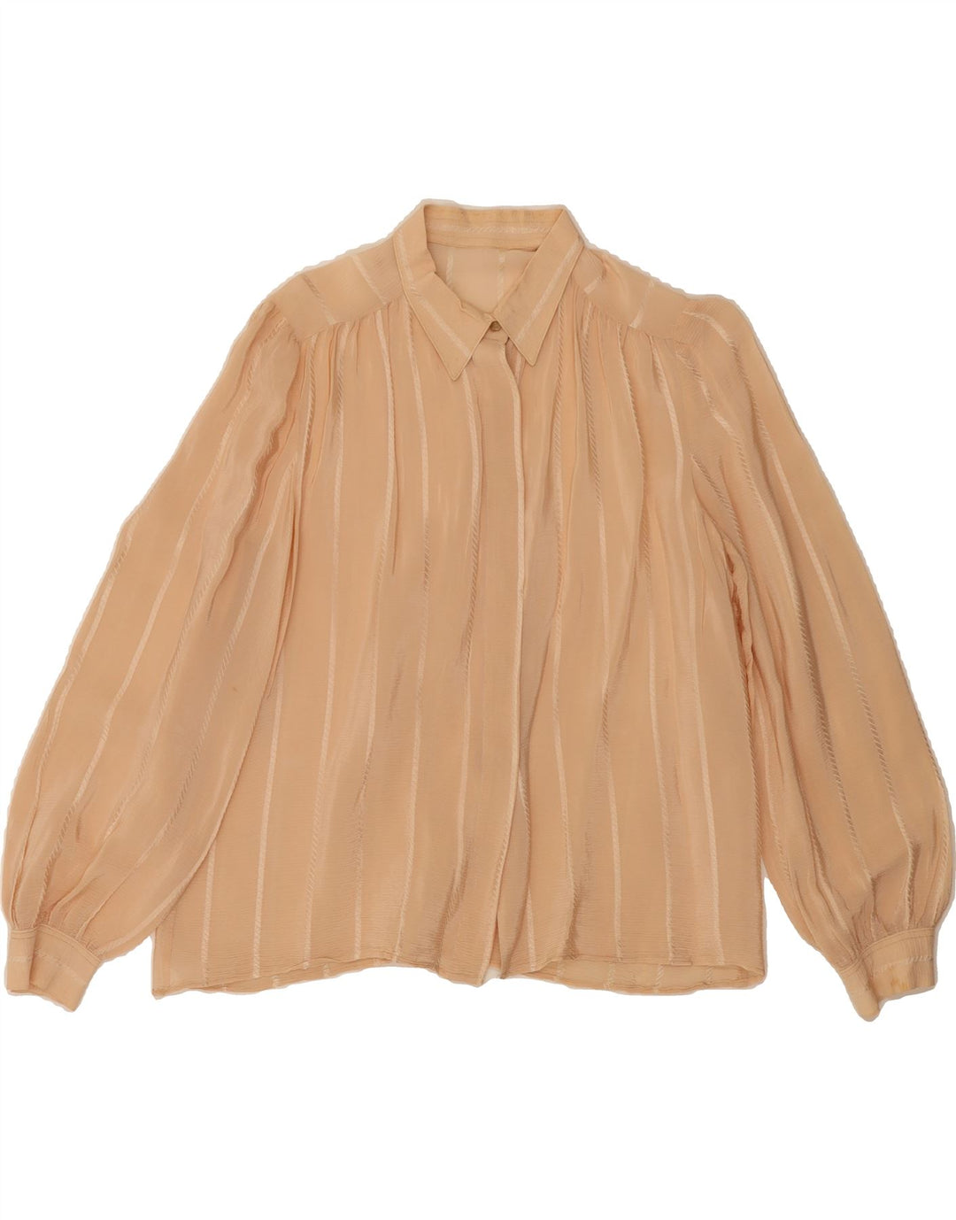 VINTAGE Womens Shirt Blouse UK 14 Medium Beige Striped Vintage Vintage and Second-Hand Vintage from Messina Hembry 