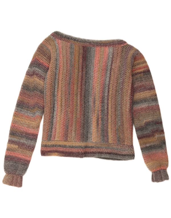 Maglione cardigan aperto da donna vintage UK 14 a righe multicolori medie