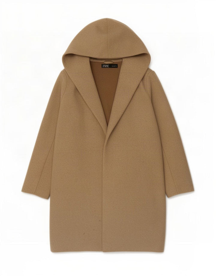 Soprabito aperto oversize con cappuccio da donna Zara UK 14 Poliestere beige medio