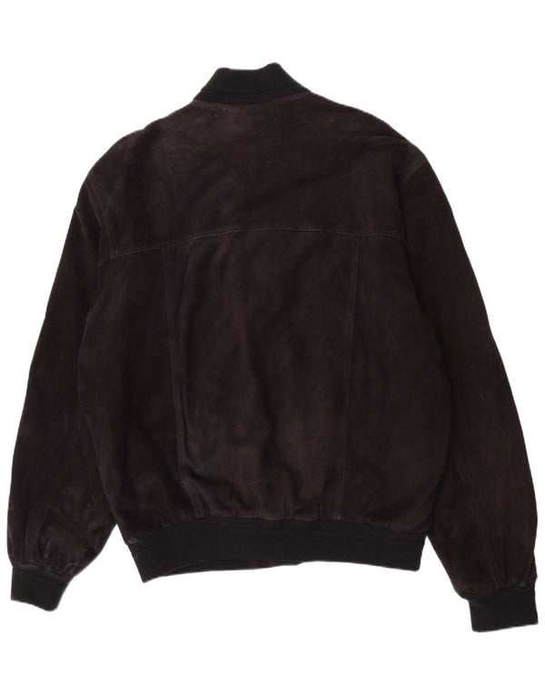 Giubbotto bomber vintage in pelle scamosciata da uomo IT 56 3XL in pelle nera
