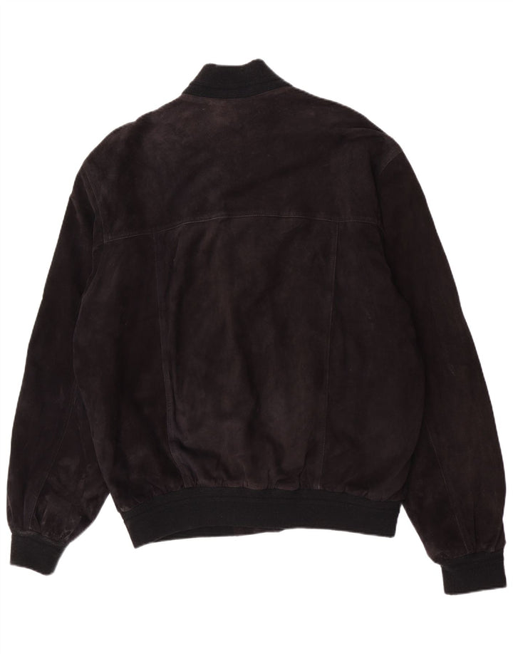 Giubbotto bomber vintage in pelle scamosciata da uomo IT 56 3XL in pelle nera