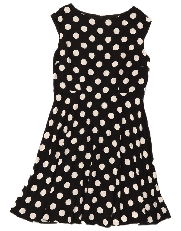 Wallis Womens Sleeveless A-Line Dress UK 14 Large Black Polka Dot Viscose