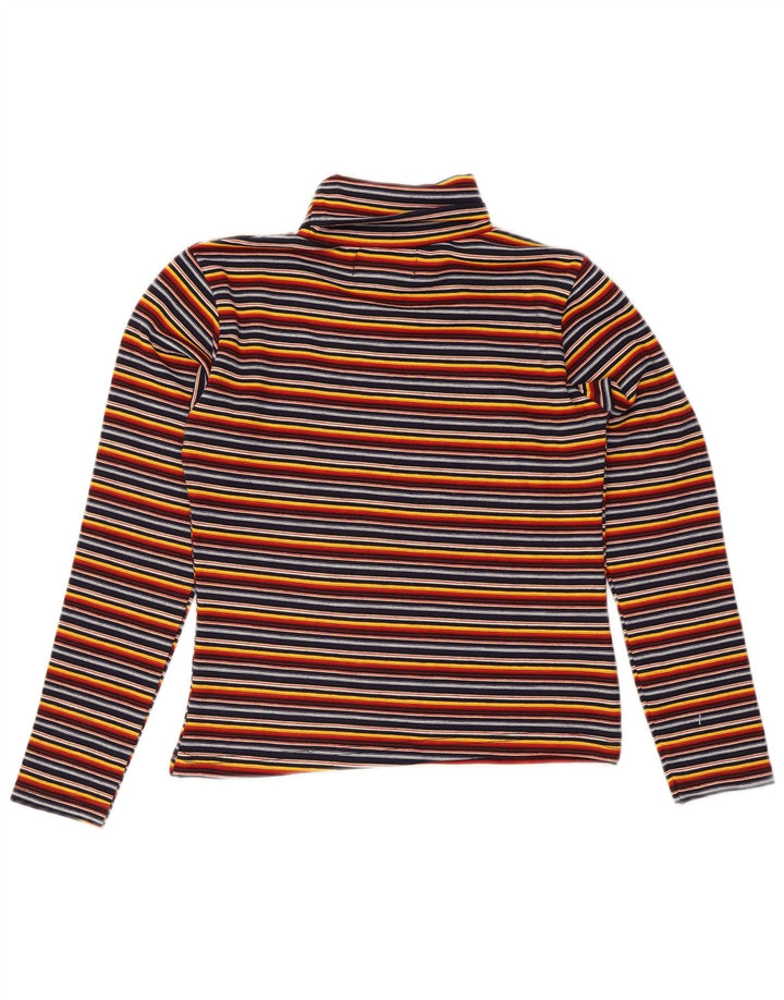 Top vintage da donna con collo alto e maniche lunghe US 2 XS a righe multicolore