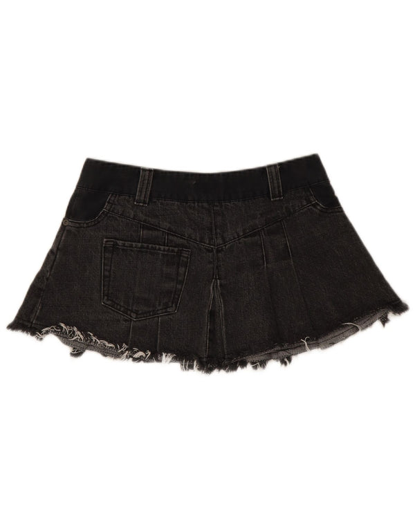 Topshop Minigonna di jeans a vita bassa da donna UK 8 piccola W28 cotone nero