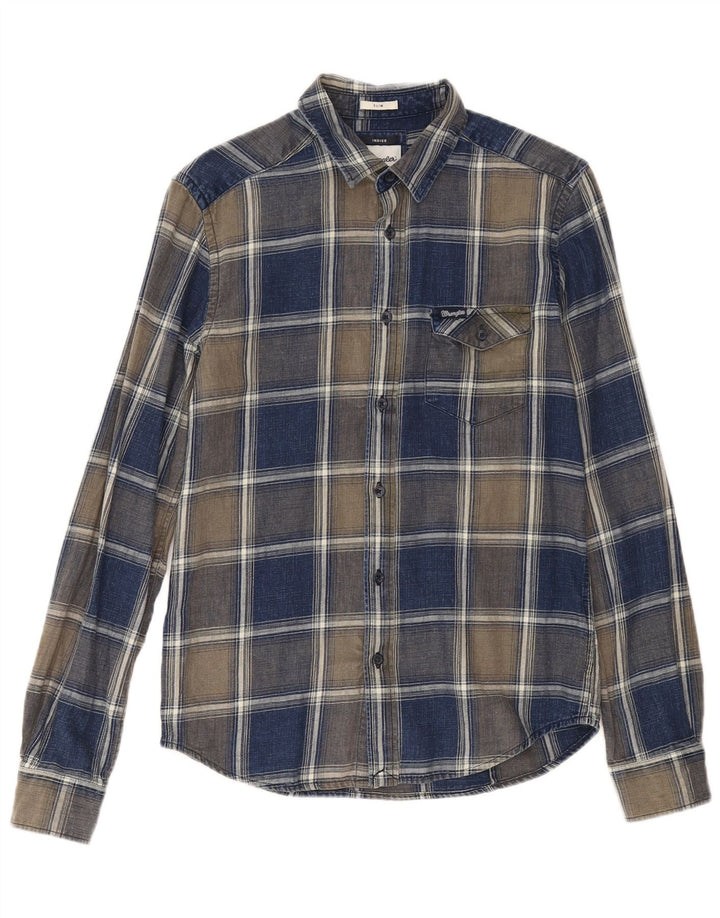Camicia da uomo in flanella slim a quadri indaco Wrangler, piccolo check blu navy