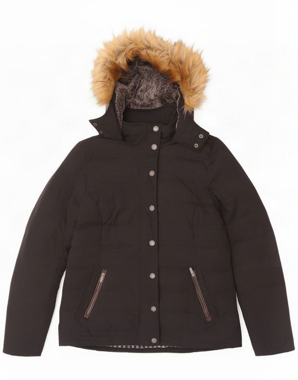 Fat Face Giacca imbottita con cappuccio da donna UK 14 Large Nero Poliestere