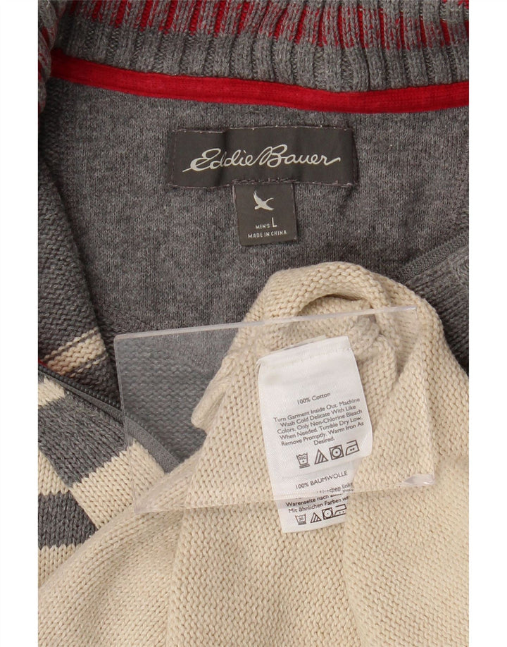 EDDIE BAUER Maglione da uomo con zip e collo in cotone a righe grandi bianco sporco