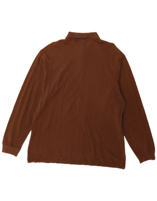 Marlboro Classics Mens Long Sleeve Polo Shirt XL Brown Cotton