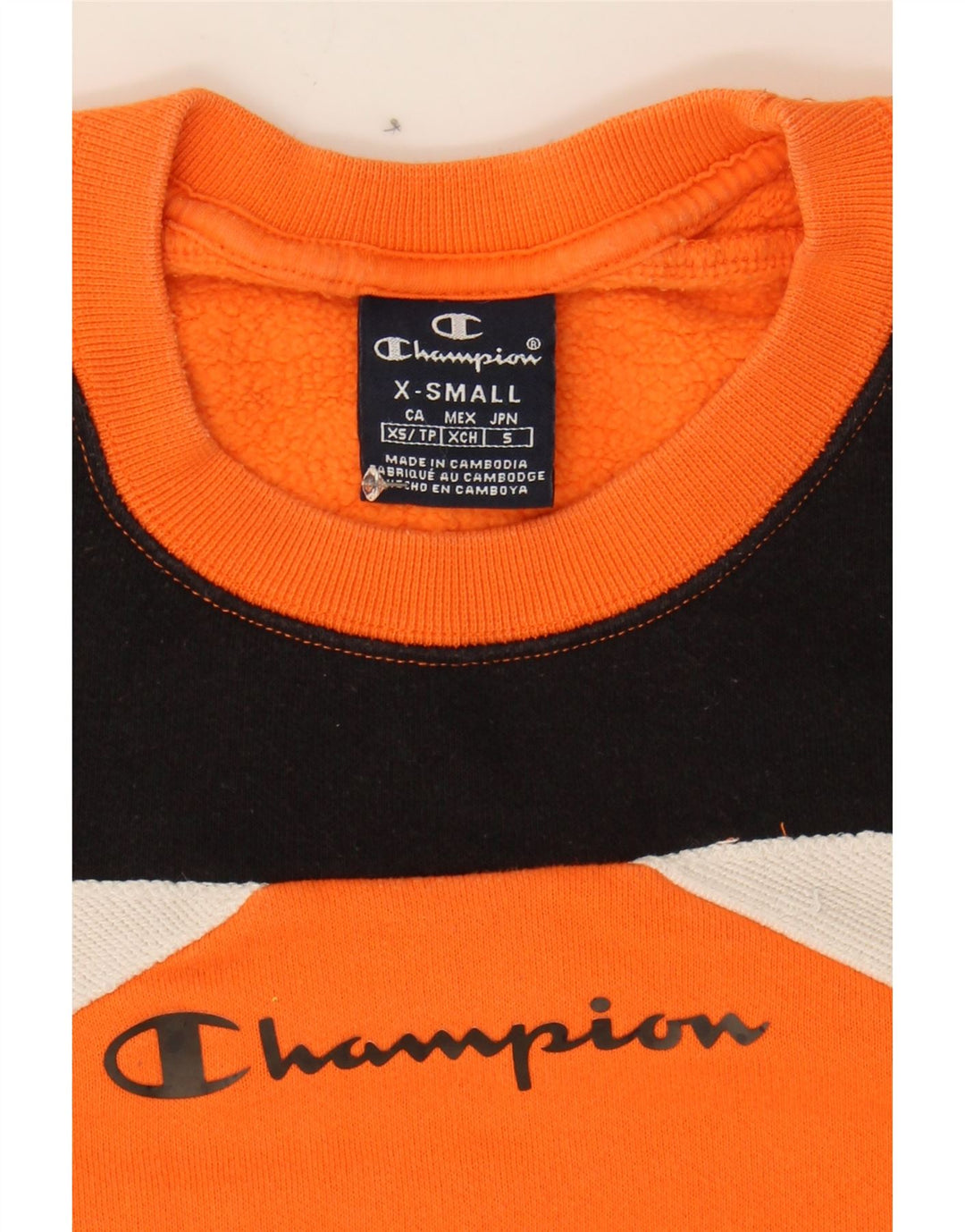 CHAMPION Mens Sweatshirt Jumper XS Orange Colourblock Cotton Vintage Champion and Second-Hand Champion from Messina Hembry 