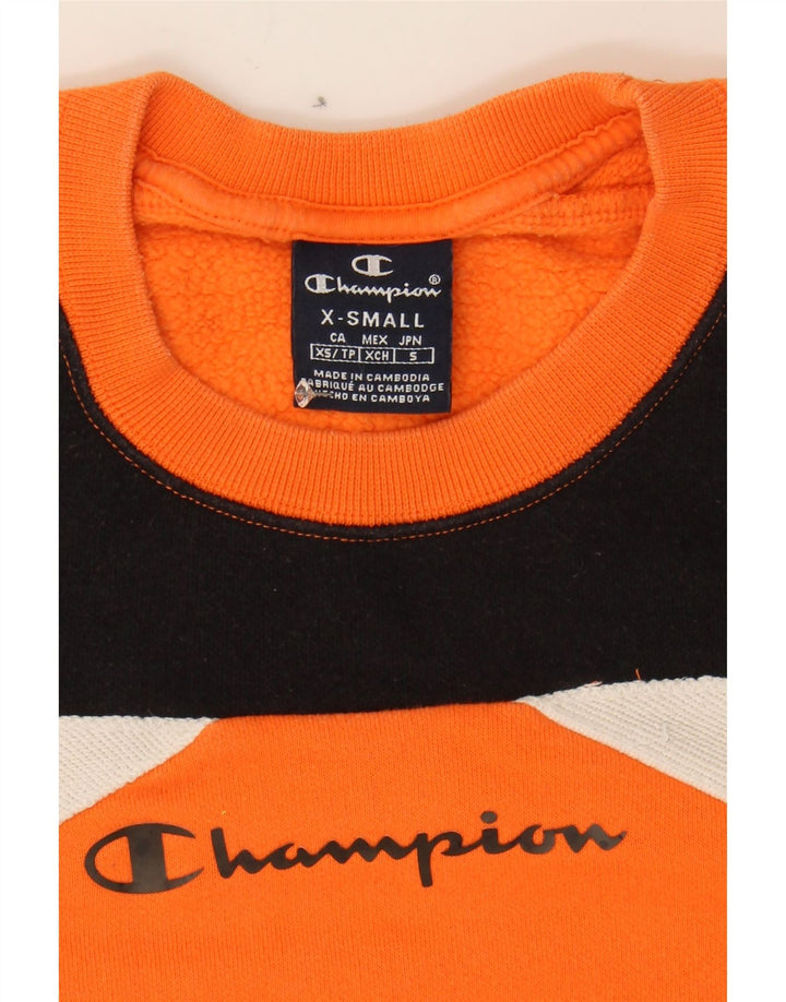 CHAMPION Mens Sweatshirt Jumper XS Orange Colourblock Cotton Vintage Champion and Second-Hand Champion from Messina Hembry 