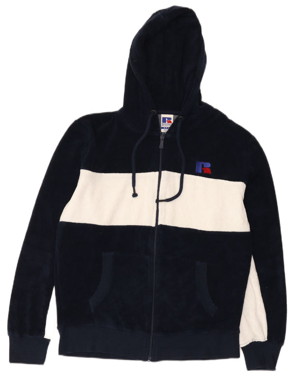 Maglione con cappuccio e zip da uomo Russell Athletic piccolo in cotone color block blu navy