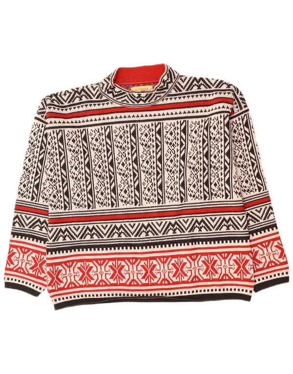 Maglione vintage da uomo con collo alto e lana bianca Fair Isle