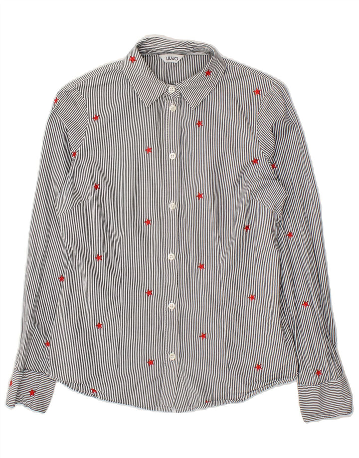 LIU JO Womens Shirt UK 12 Medium Blue Striped Vintage Liu Jo and Second-Hand Liu Jo from Messina Hembry 