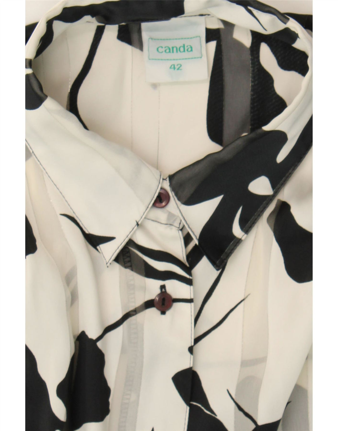 CANDA Womens Shirt Blouse EU 42 Large Black Floral Polyester Vintage Canda and Second-Hand Canda from Messina Hembry 