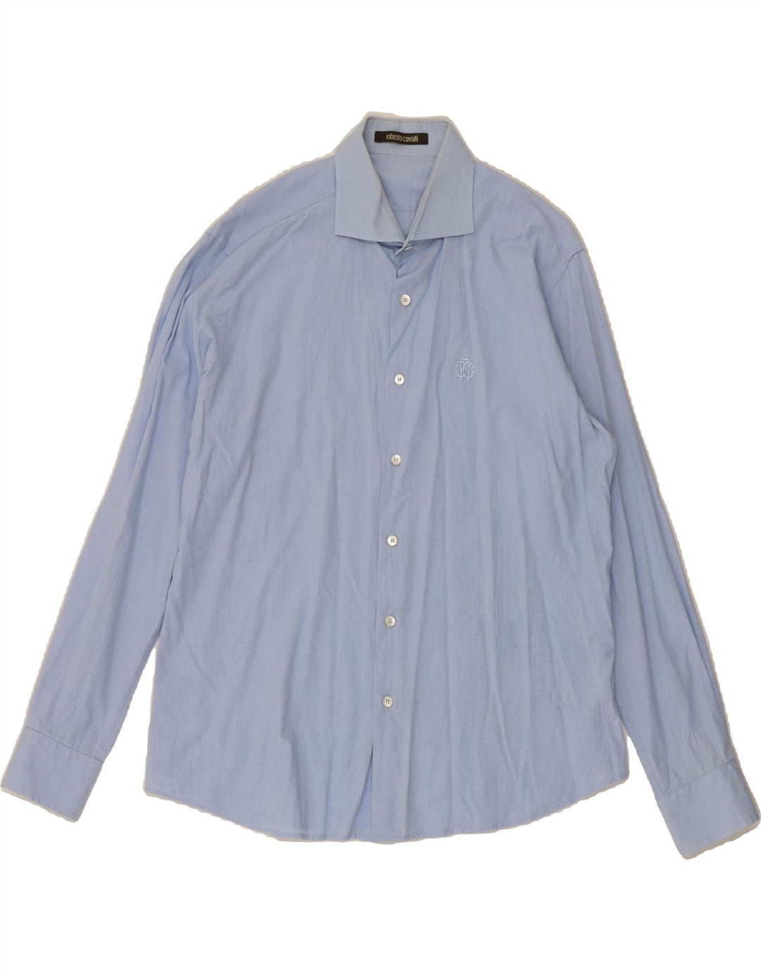 ROBERTO CAVALLI Mens Shirt Size 42 16 1/2 Large Blue Houndstooth Cotton Vintage Roberto Cavalli and Second-Hand Roberto Cavalli from Messina Hembry 
