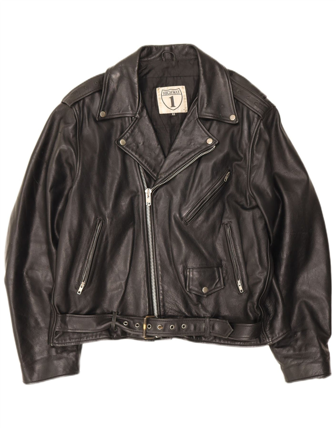 Giacca da motociclista in pelle da uomo Highway 1 taglia 62 4XL pelle nera