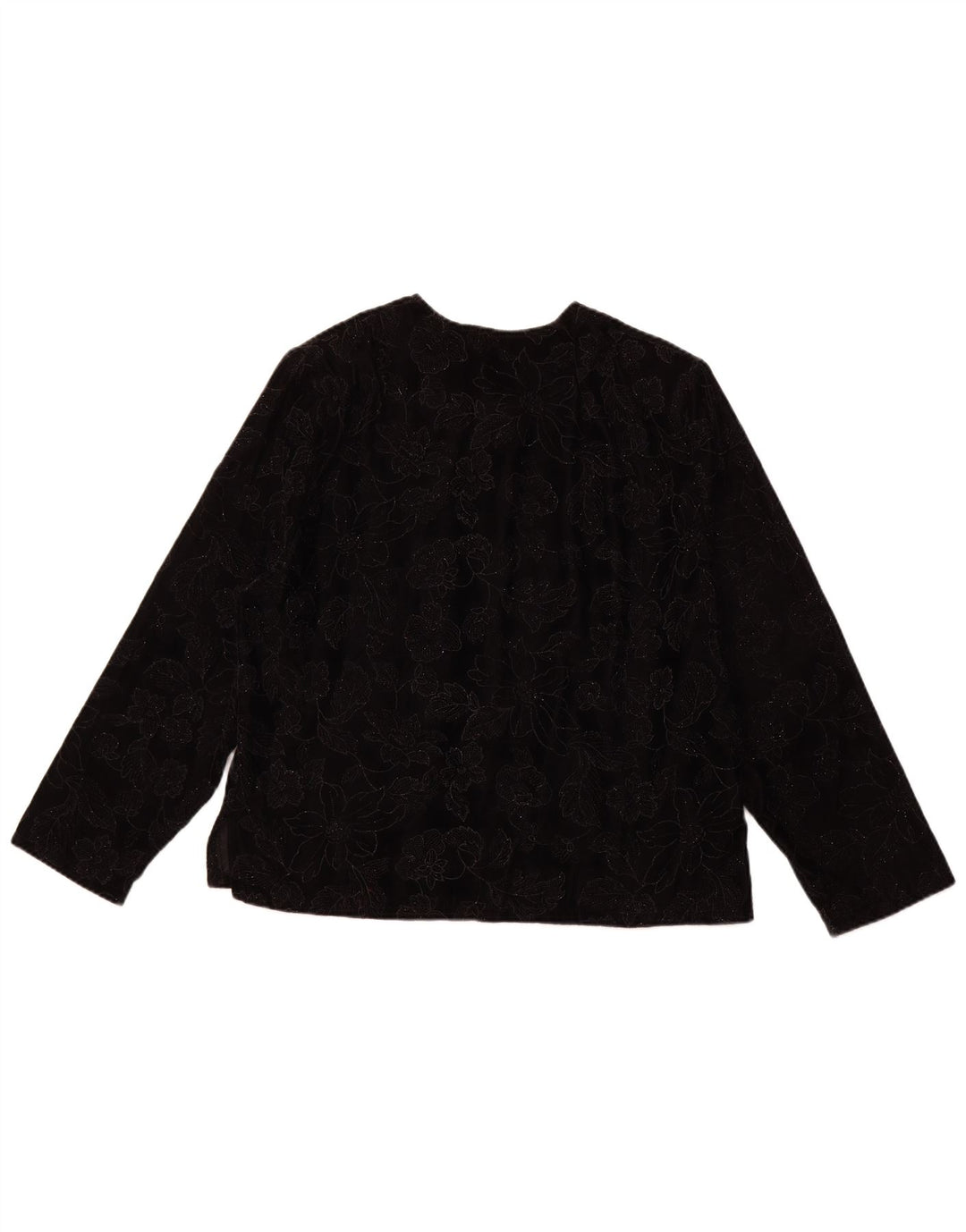 Top camicetta a maniche lunghe da donna VINTAGE UK 16 grande floreale nero