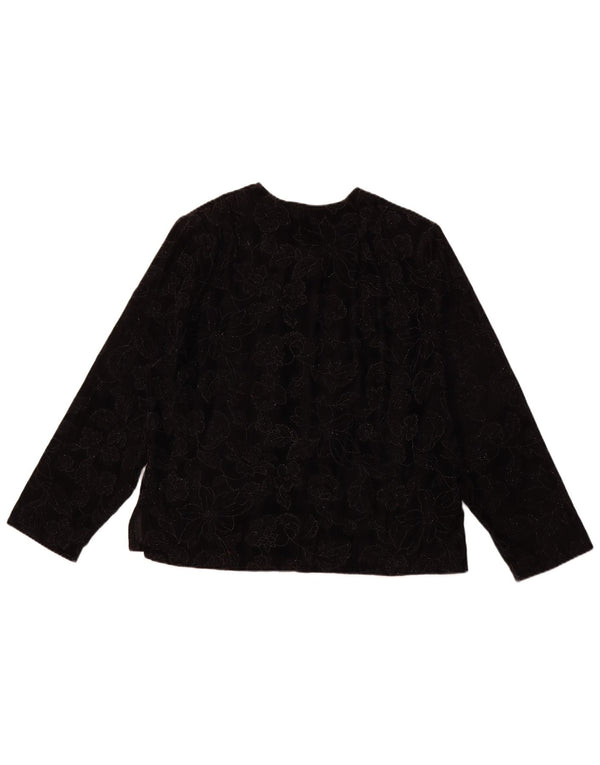 Top camicetta a maniche lunghe da donna VINTAGE UK 16 grande floreale nero