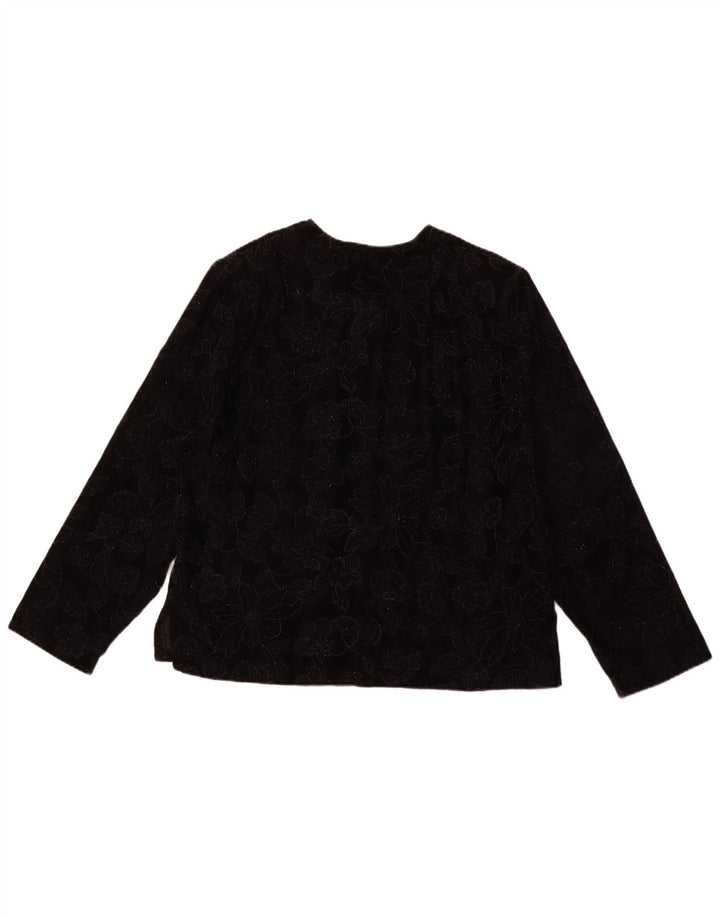 Top camicetta a maniche lunghe da donna VINTAGE UK 16 grande floreale nero