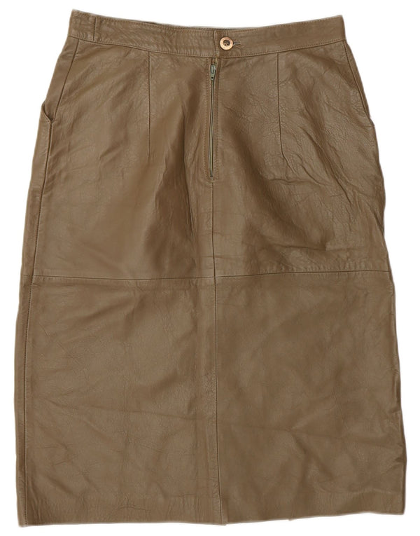 Gonna in pelle vintage da donna IT 44 media W28 kaki