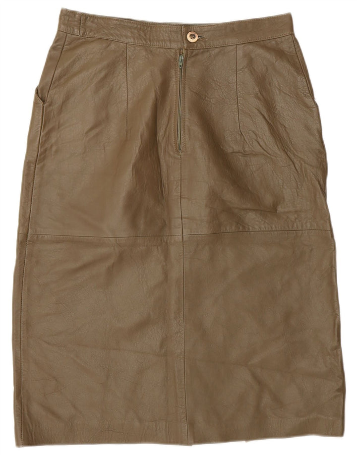 Gonna in pelle vintage da donna IT 44 media W28 kaki