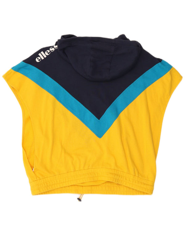 ELLESSE Maglia con cappuccio a maniche corte da donna UK 12 Medium Yellow Colourblock