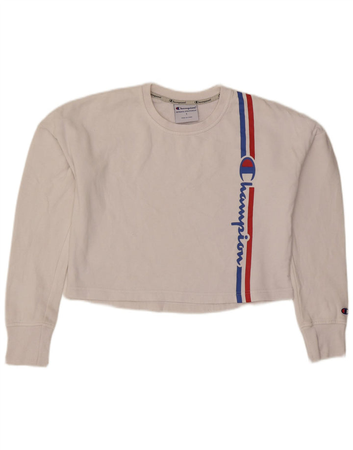Felpa con grafica corta oversize da donna Champion, taglia UK 10, piccola, bianca