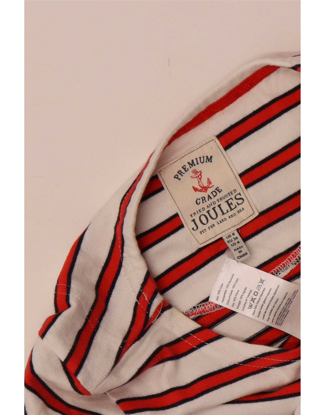 Joules Top da donna manica 3/4 UK 8 piccolo cotone a righe bianche