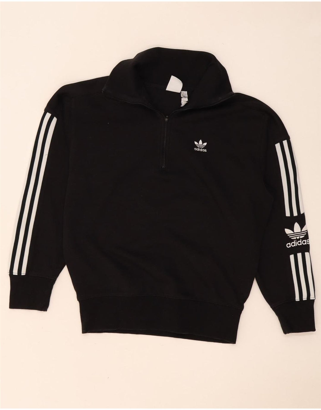 Felpa Adidas da donna con collo con zip e grafica oversize, maglione, UK 8, piccola, nera